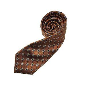 Massimo Moda Collezione Necktie Mens OS Brown Geometric Silk Hand Made 4" Wide‎